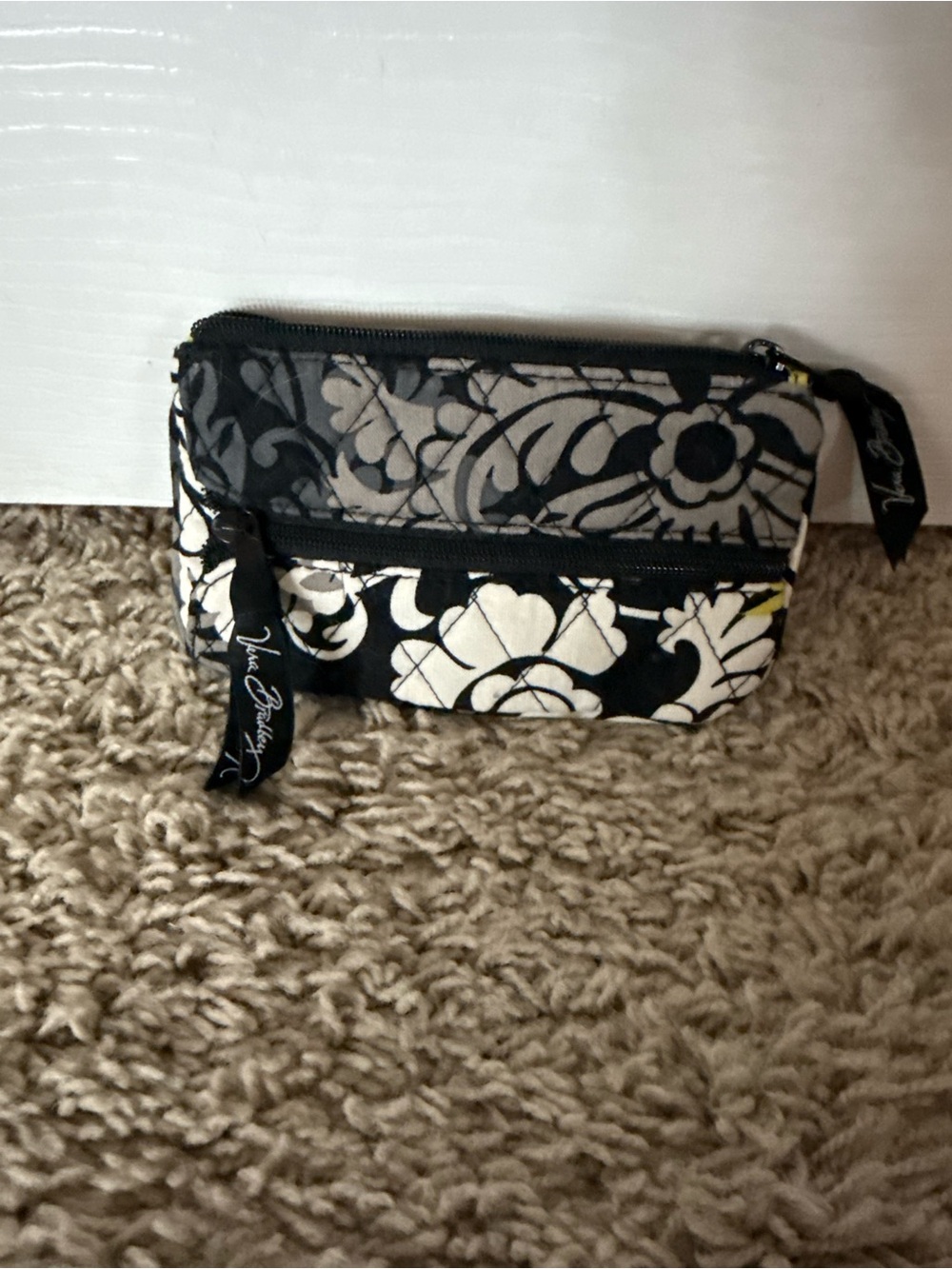 Vera Bradley Black & White Floral Double Zip Cosmetic Pouch